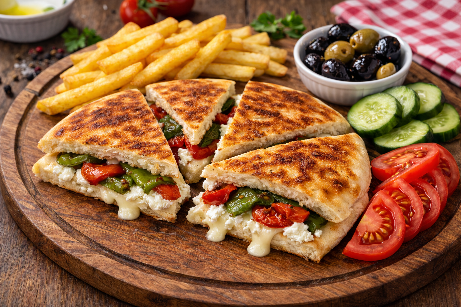 Bazlama Ekmeğinde Beyaz Peynirli Domatesli Tost