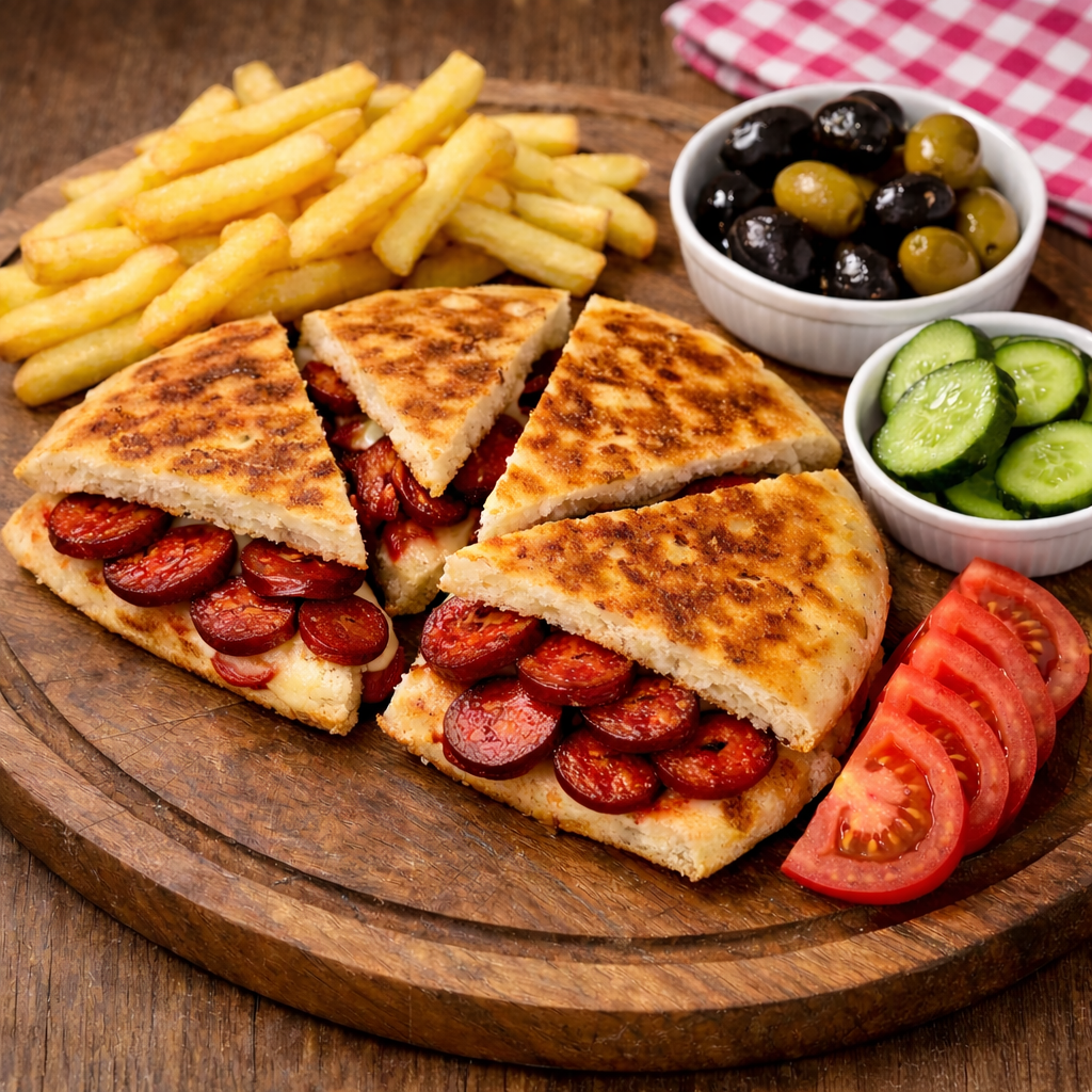 Bazlama Ekmeğinde Sucuklu Tost