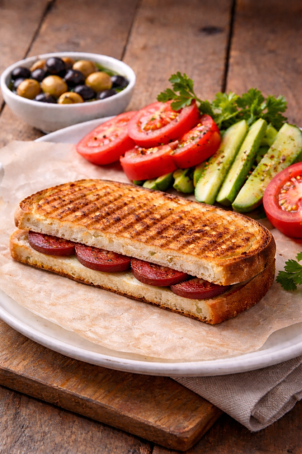 Ayvalık Ekmeğinde Sucuklu Tost
