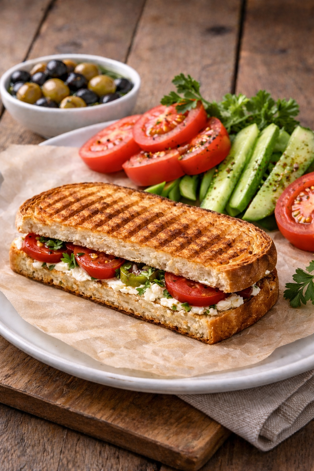 Ayvalık Ekmeğinde Beyaz Peynirli Domatesli Tost