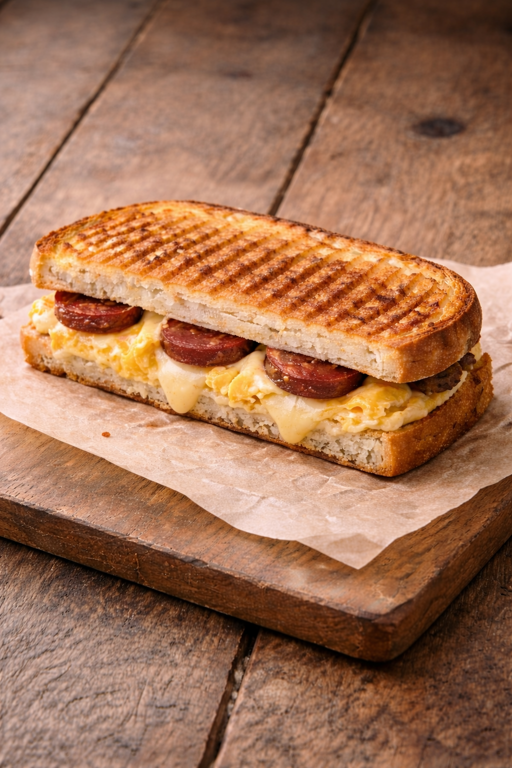 Ayvalık Ekmeğinde Kaşarlı Sucuklu Yumurtalı Tost